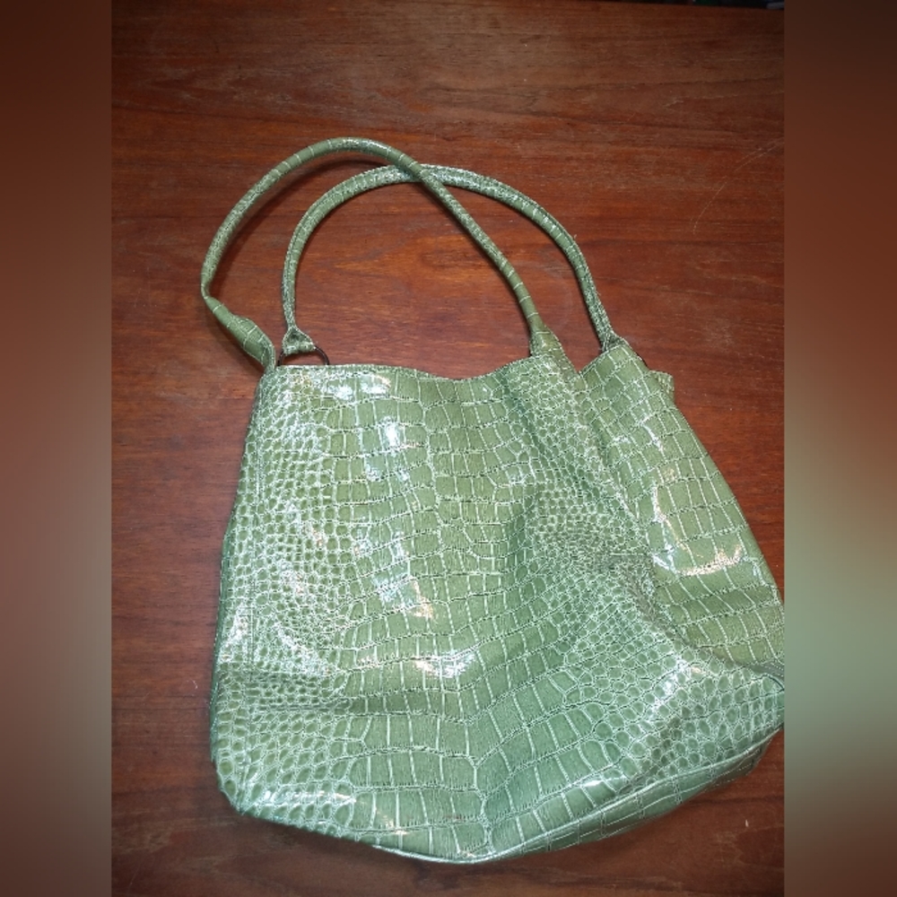 Green Purse, No Label, Faux Crocodile or Alligator Leather, Satchel Shou… - Picture 4 of 13